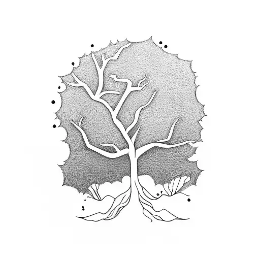 Abstract Tree With Leaf Falling