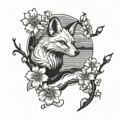 Cherry Blossom With The River And The Fox