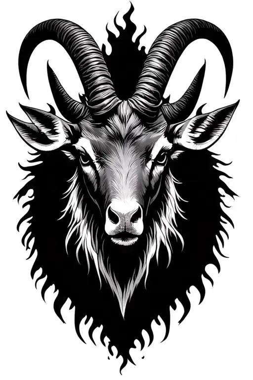 Evil But Not Satanic Ibex Head With Flames In Its Eyes