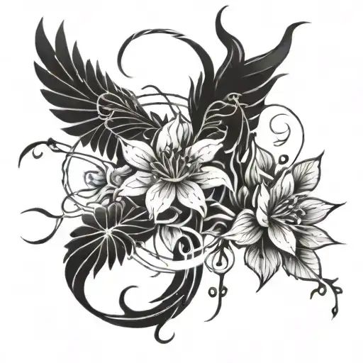 Phoenix Barbed Wire Flowers Intertwined