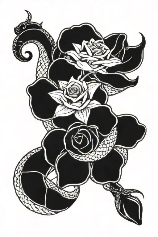 Snake Wrapped Around A Rose And A Daffodil Bouquet