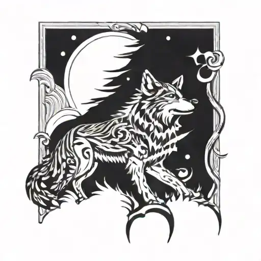 A Wolf Howling At The Moon Surrounded By A Border Of Intricate Book Pages