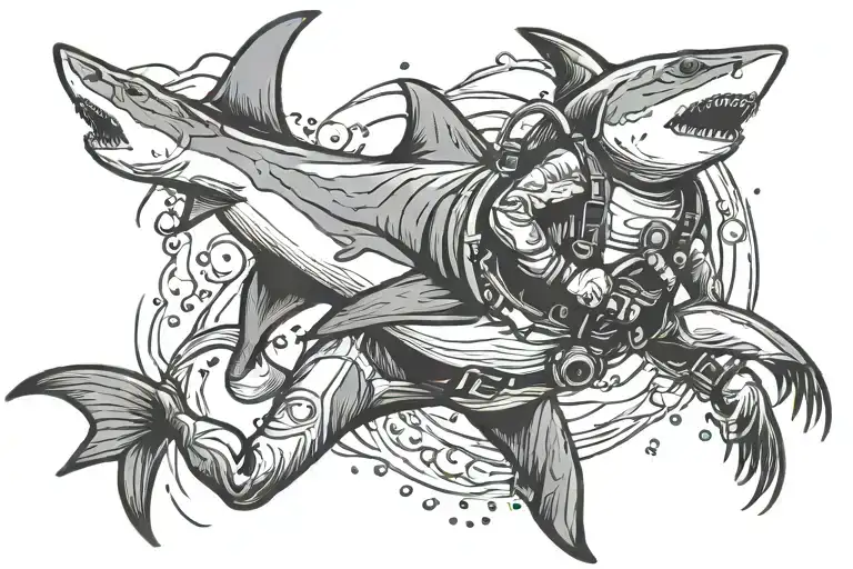 Diver Fighting Shark