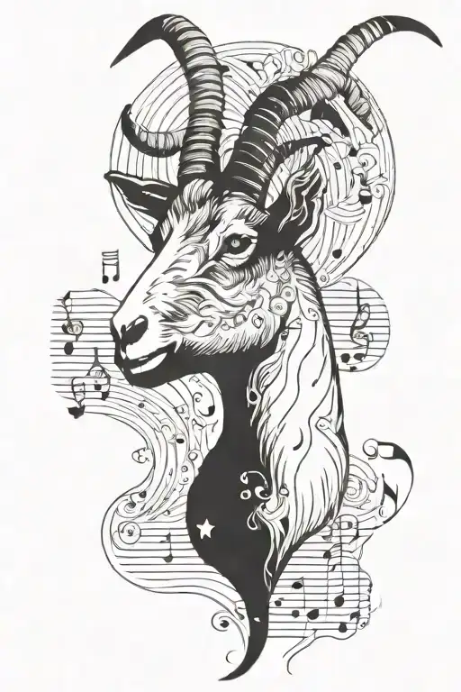 Goat And Music Notes Floating