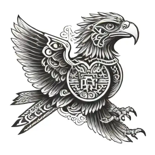 Aztec Eagle Symbol With Spread Wings And Traditional Aztec Motifs