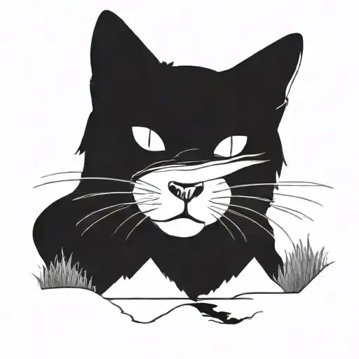 A Minimalist Design Featuring A Cat Silhouette At Sunset