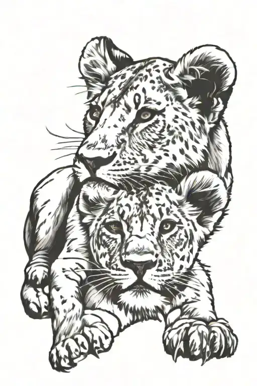 A Lion Cub With An Old Lioness