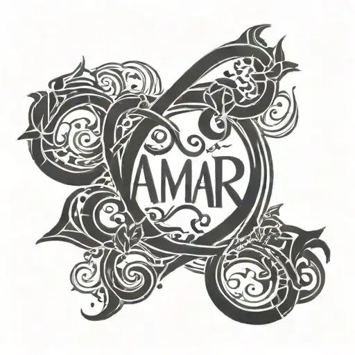 Create A Minimalist Design Of The Name 'Amar' Intertwined With A Heart Symbol
