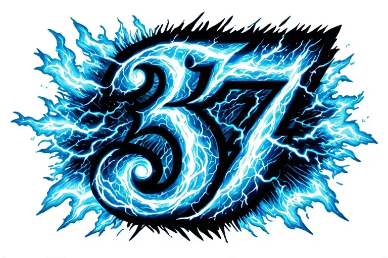 37Th God Initial With Blue Electric Lightening Storm