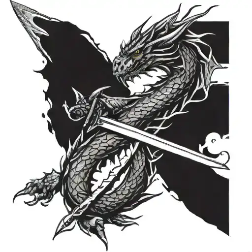 Dragon Hold A Sword Design