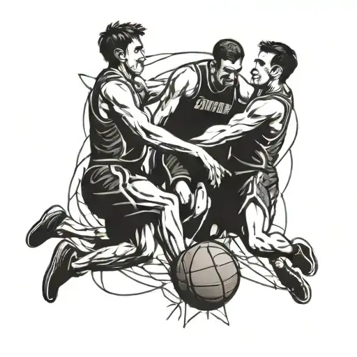 Father And Sons Playing Basketball