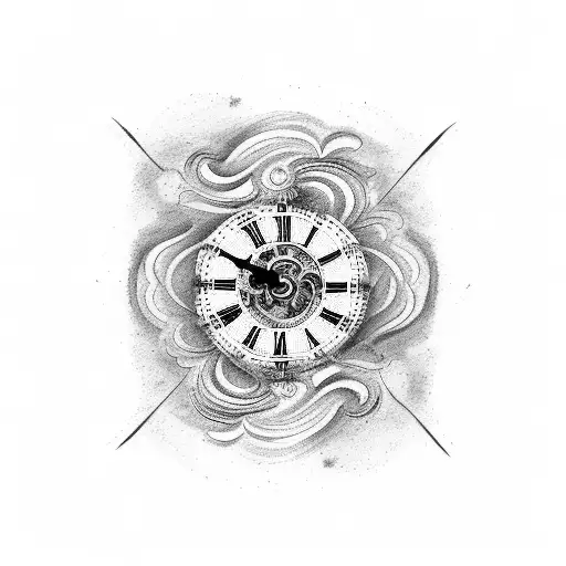 A Roman Numeral Clock Face Intertwined With Delicate Water Lilies And Flowing River Currents