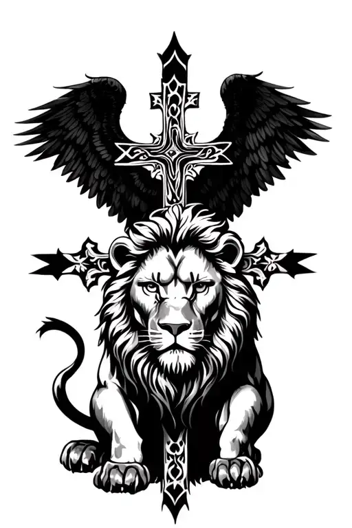 Lion And Cross And Angelic Wings