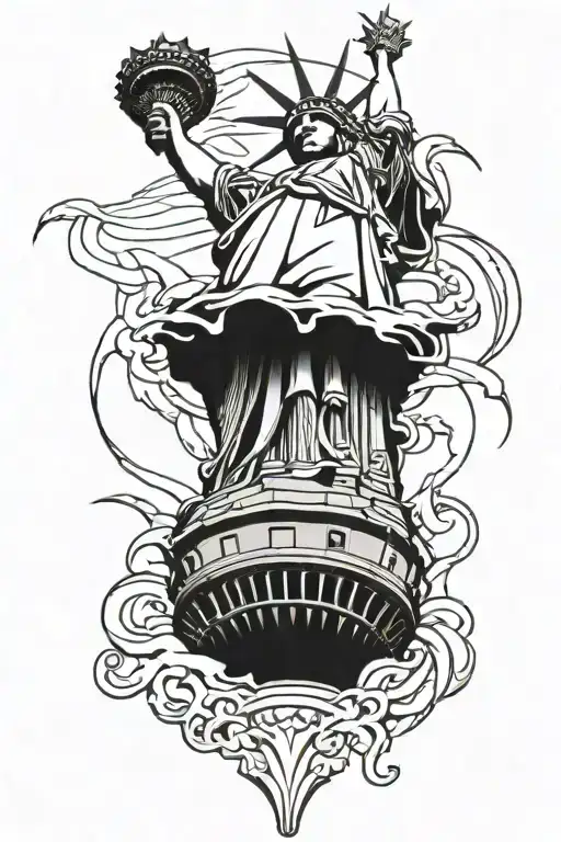 Statue Of Liberty With Torch Black Grey Style