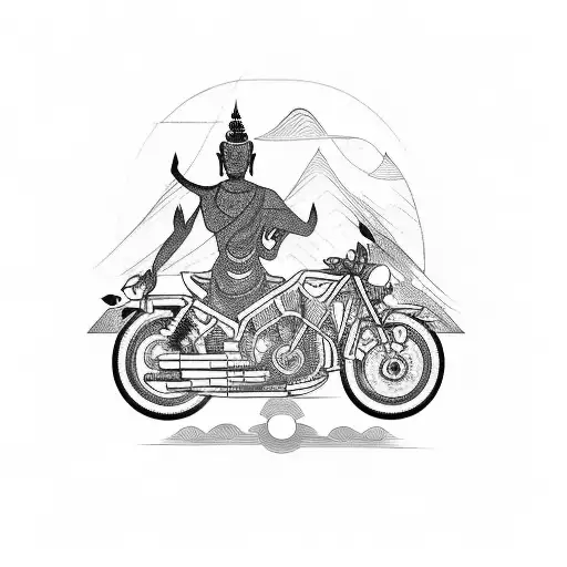 Motorcycle In The Mountain With A Buddhist Touch