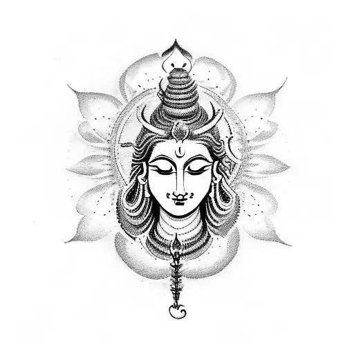 A Dotwork Tattoo Depicting The Divine Love Between Lord Shiva And Parvathy
