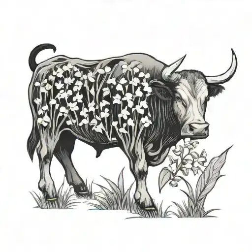 Bull In Field Of Lily Of The Valley