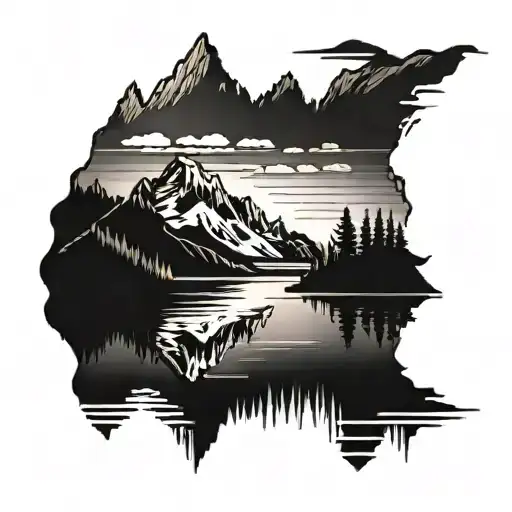 A Mountain Range Reflected In A Lake At Sunset