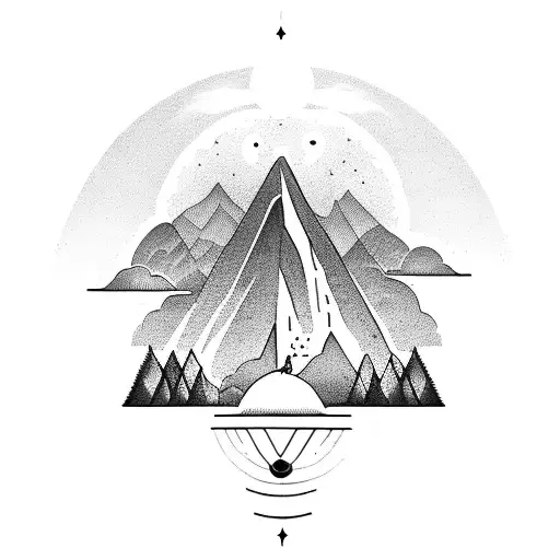 Solitary Figure In Mountain Top Surrounded By Halo Of Light With Blue And Purple