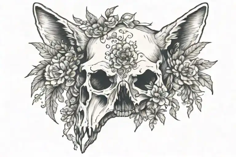 Coyote Skull With Minimal Flowers And Beetles And Moths For A Sternum Chest Piece