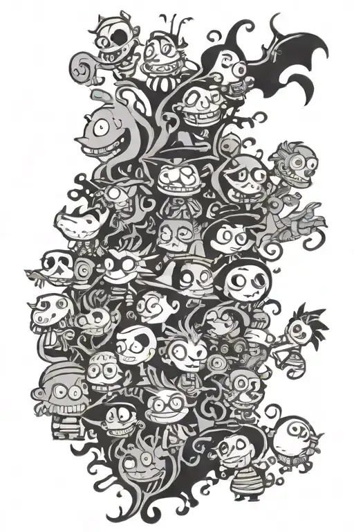 Tattoo Sleeve With Cartoon Characters By Tim Burton