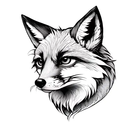 A Fox Looking To The Side In A Japanese Style