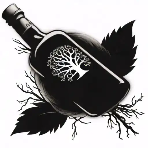 A Whisky Bottle Intertwined With Branches Of Yggdrasil