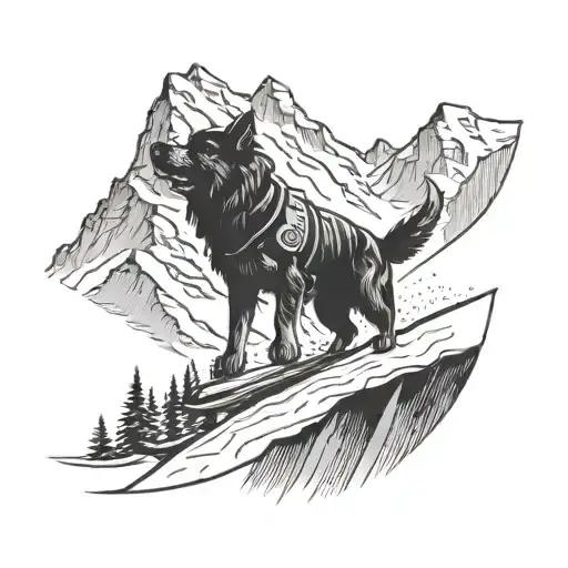 A Snowboarding Dog Carving Through The Mountains