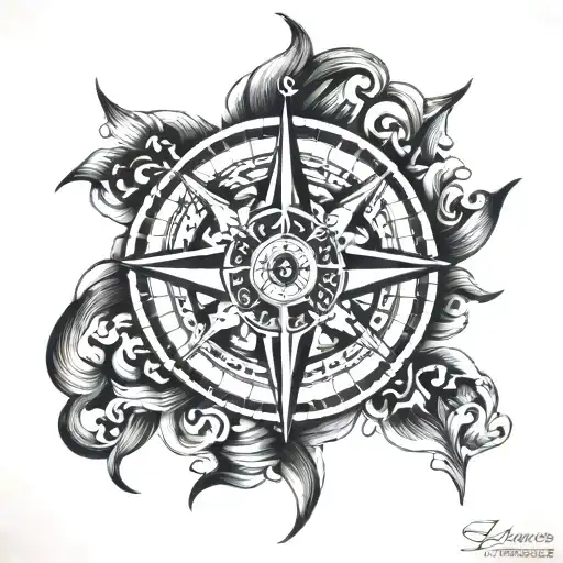 A Compass Rose Intertwined With Ocean Waves Sicily