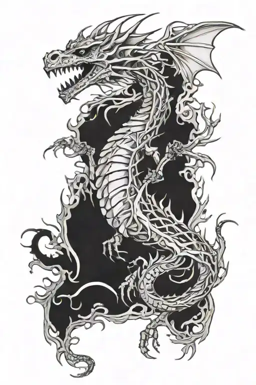 Dragon Skeleton Back Tattoo Design