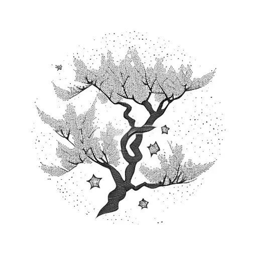Japanese Cherry Blossom Tree With Stars