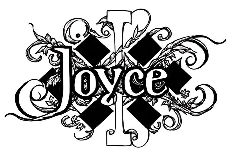 Joyce In Cursive Lettering With A Cross Tattoo Design