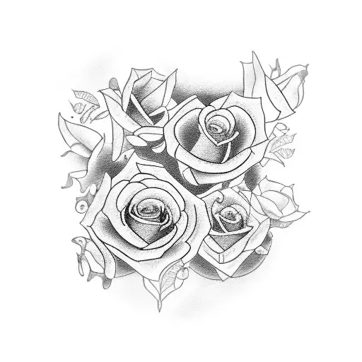 A Realistic Blackwork Tattoo Of A Yamaha R1 Motorcycle Surrounded By Roses And Music Notes