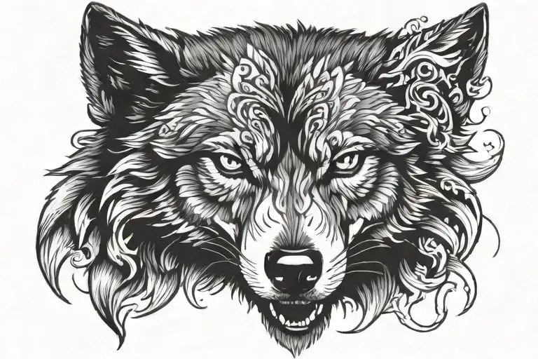 Wolf Head With Paws In Both Sides