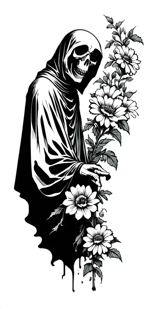 Grim Reaper Pulling Life From Flowers Coming
