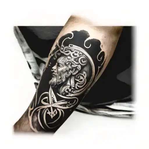 Sleeve Of Zeus And Apollo With Date Of Birth And Death
