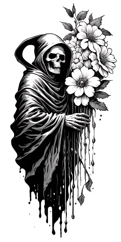 Grim Reaper Draining Life From Flowers