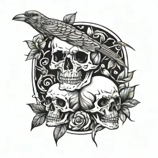 Bird And Skull Line Drawing