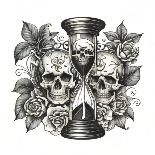 Hour Glass With Skull Inside Top And Bottom