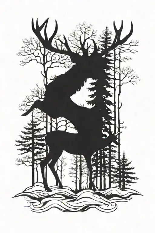 Trees And Deer Standing