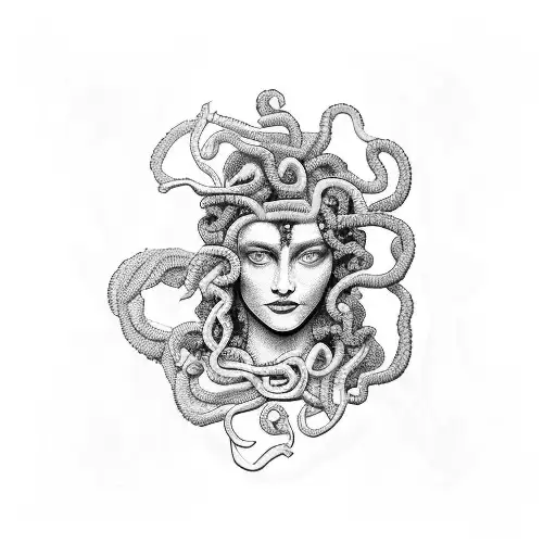 Medusa With Ravens And Flowers