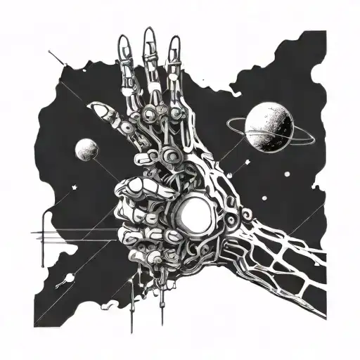 Create A Mechanical Arm Reaching Out Towards A Distant Alien Planet