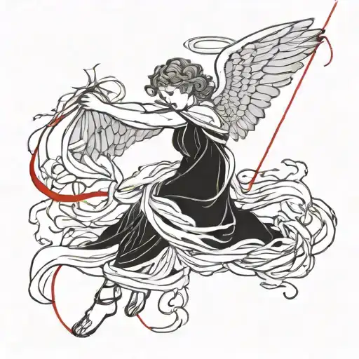 Angel Falling From Grace Holding On To A Red String Of Fate
