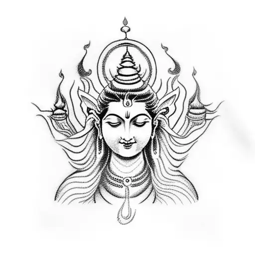 A Dotwork Tattoo Depicting The Divine Love Between Lord Shiva And Parvathy