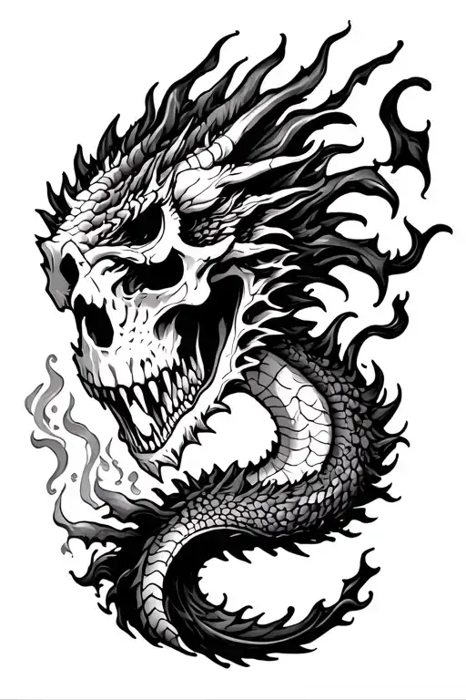 Skull On Fire Breathing Dragon Forearm