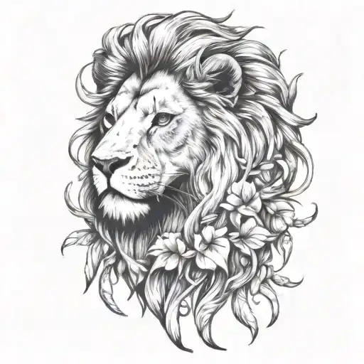 A Lion With Bleeding Hearts In Mouth Integrated Into Its Mane