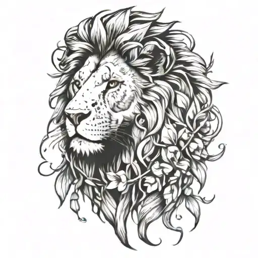 A Lion With Bleeding Hearts Integrated Into Its Mane