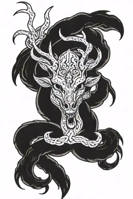 Viper Snake And Deer Head With Antlers
