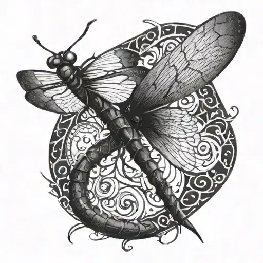 Generate Scatch Dragon Fly For Tattoo In Dark Style
