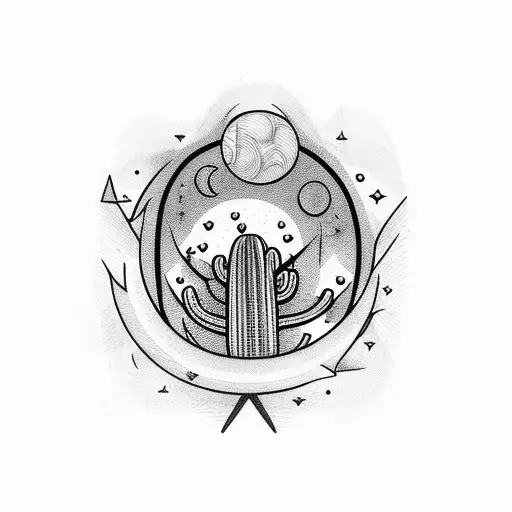 Cactus And Moon Coming Out Of Skull